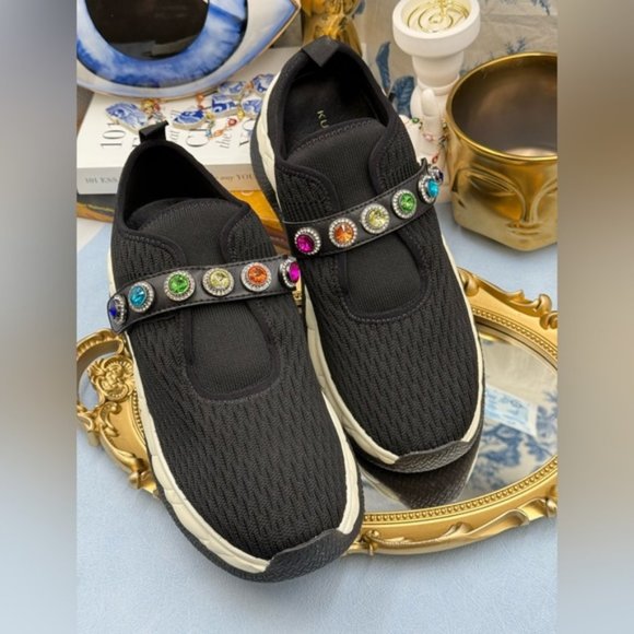 🆕 KURT GEIGER LONDON 🧿 NWOB Lond Knit Jewel Sneakers, Black - Sz EU40.5 US 9.5 - Picture 8 of 14